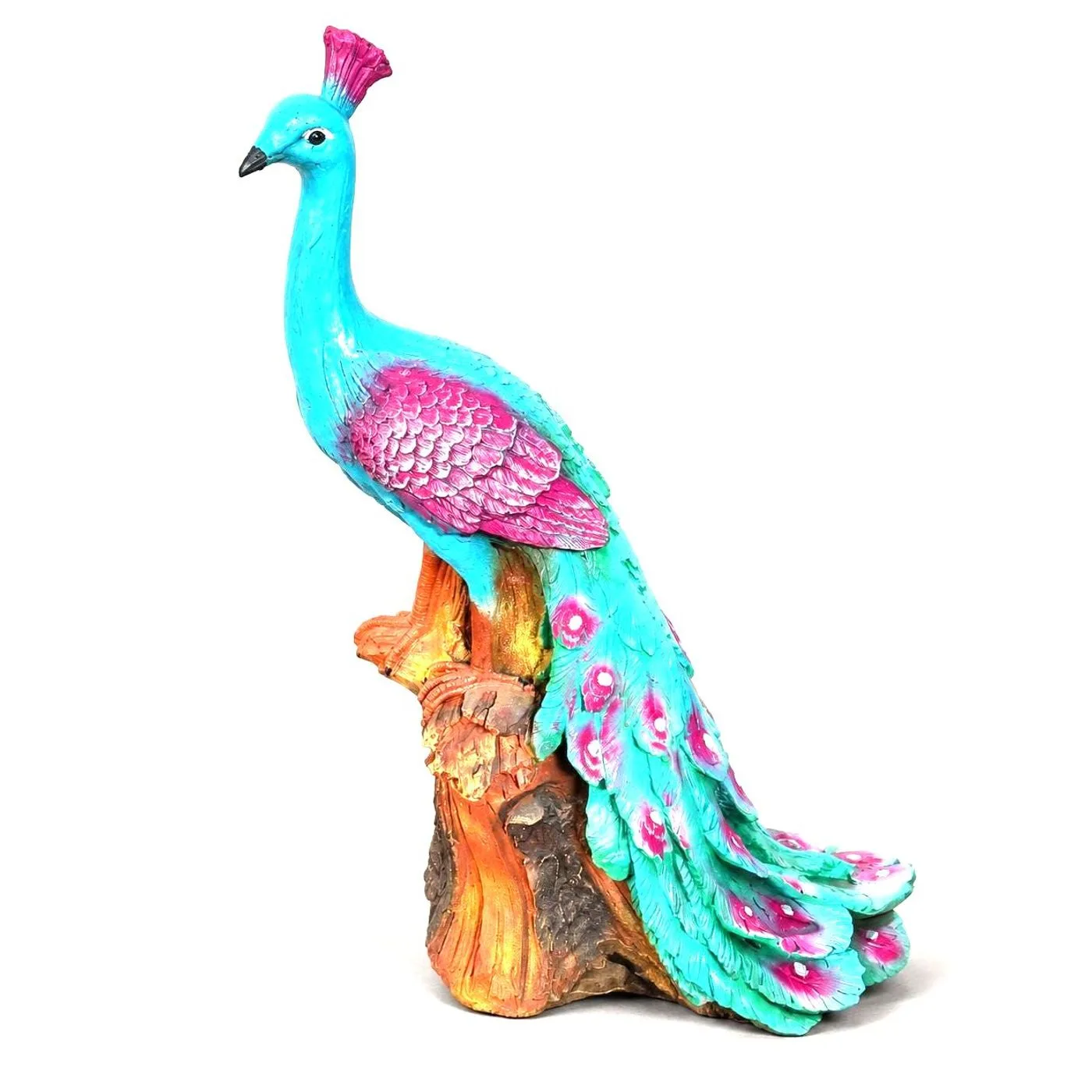 34.5″ Peacock Statue, Hand-Painted Concrete