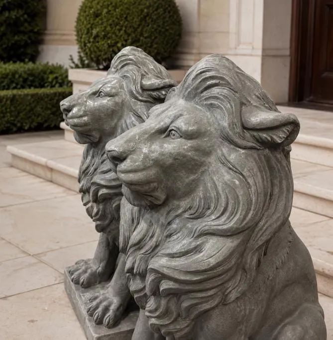 40″ Estate Lions, Pair — Solid Concrete, photo 7 of 10