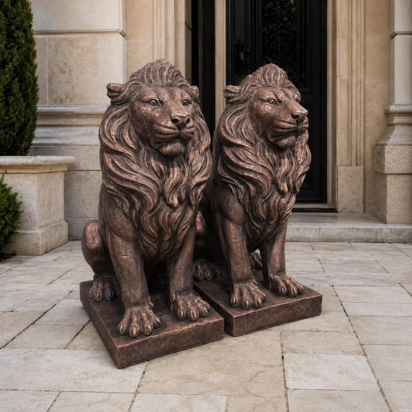 40″ Estate Lions, Pair — Solid Concrete