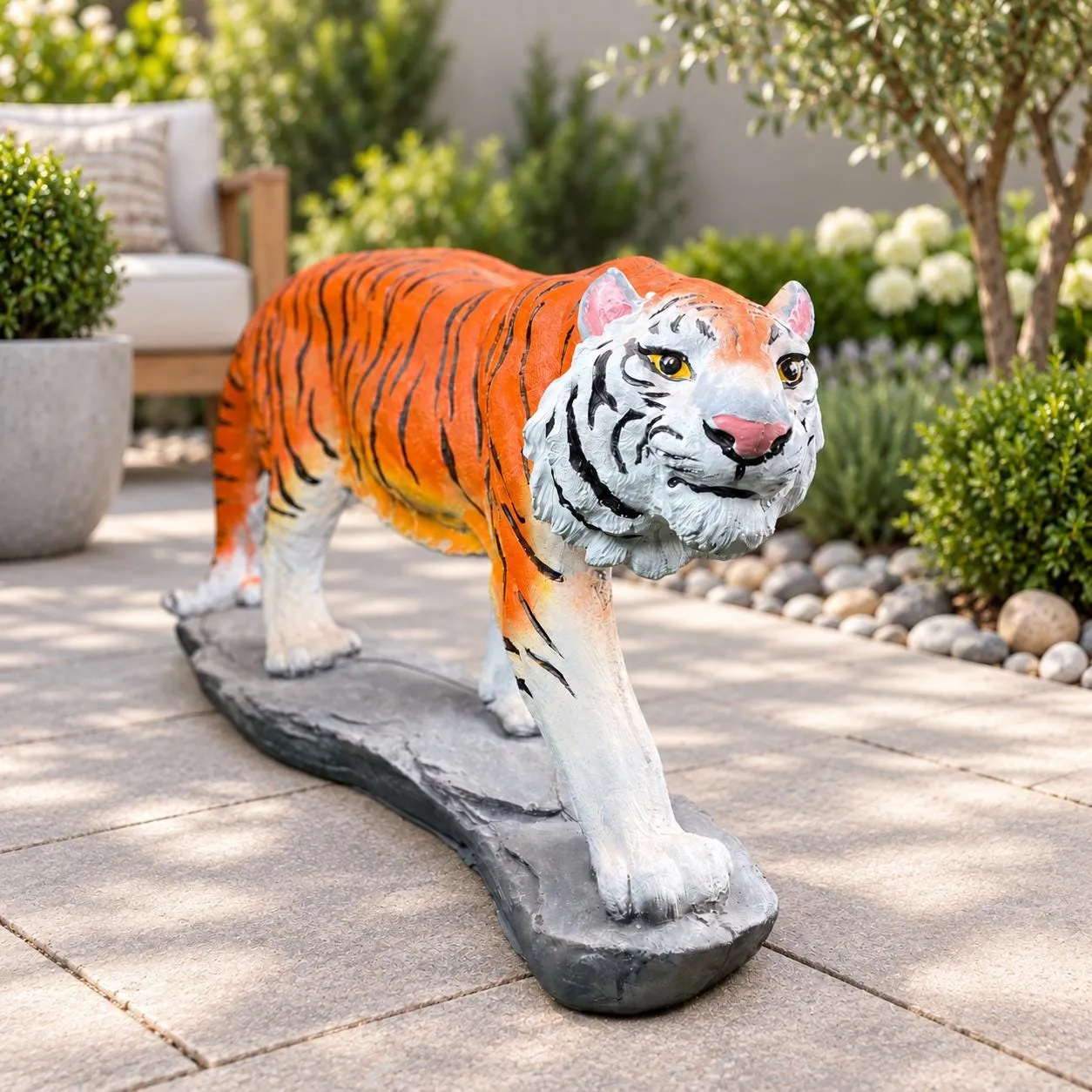 48″ Long Tiger Statue, Hand-Painted Concrete, photo 7 of 10