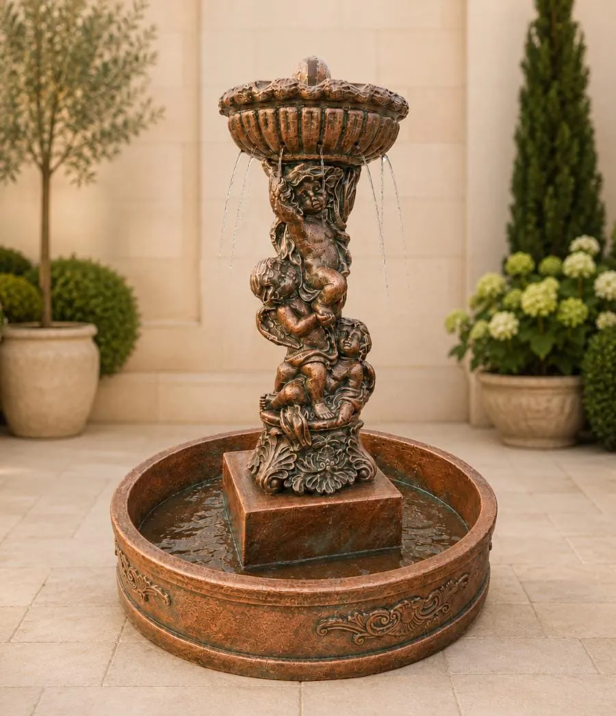 5 ft Cherub Garden Fountain, Solid Concrete, photo 3 of 10