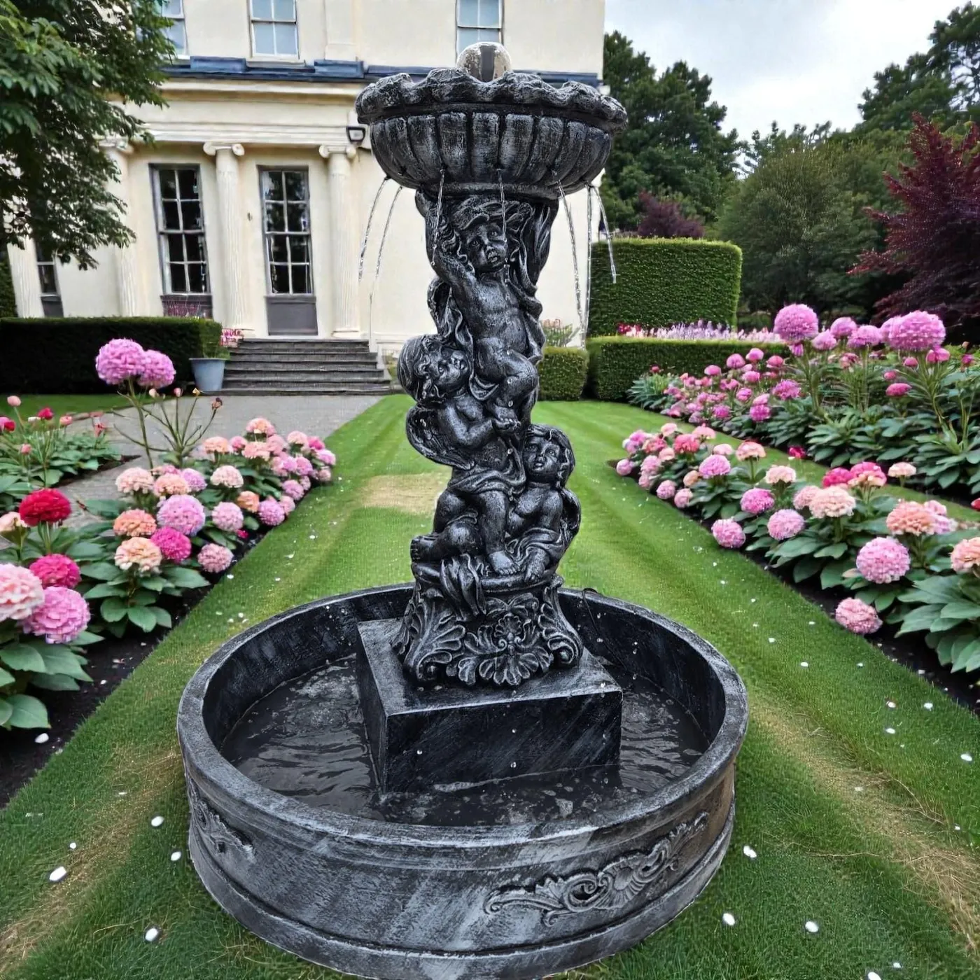 5 ft Cherub Garden Fountain, Solid Concrete, photo 4 of 10