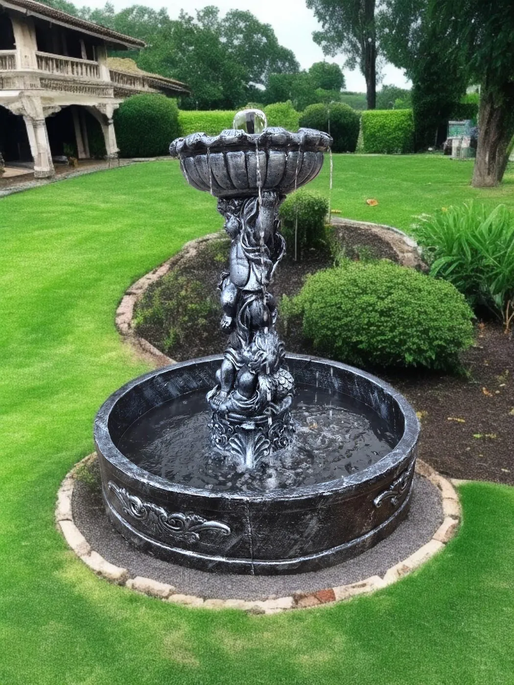 5 ft Cherub Garden Fountain, Solid Concrete, photo 5 of 10
