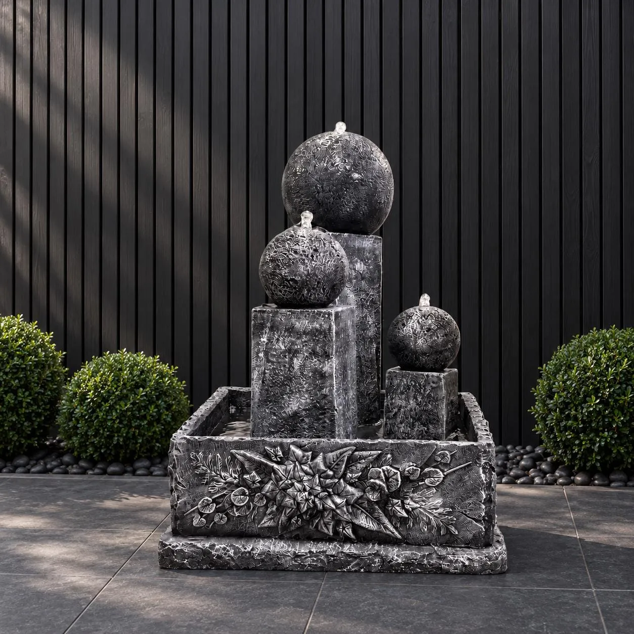 54" Triple Sphere Garden Fountain — Solid Concrete, photo 3 of 10