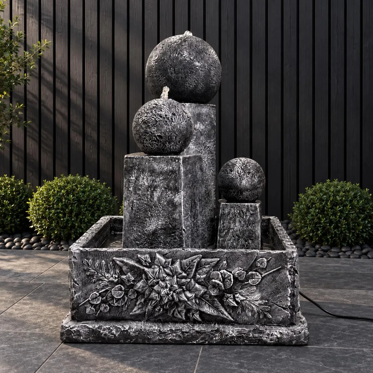 54" Triple Sphere Garden Fountain — Solid Concrete, photo 4 of 10