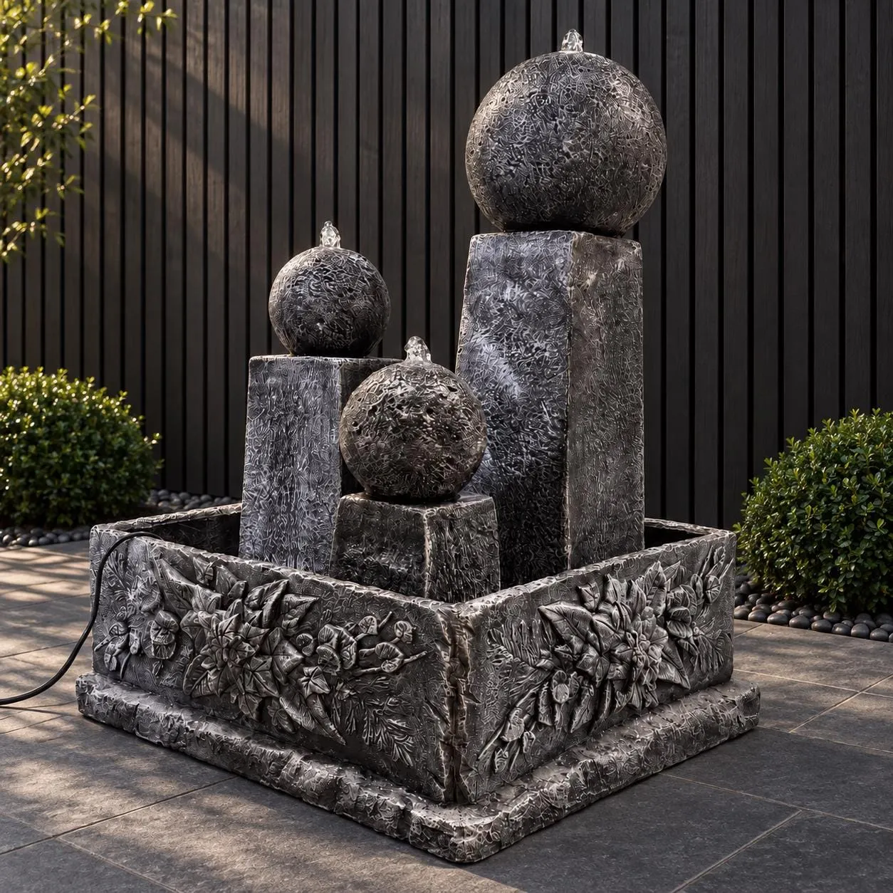 54" Triple Sphere Garden Fountain — Solid Concrete, photo 5 of 10