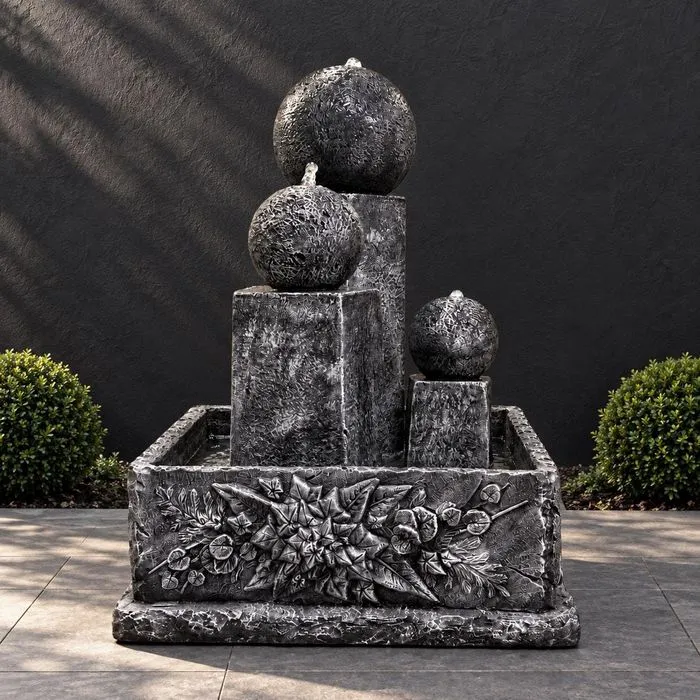 54" Triple Sphere Garden Fountain — Solid Concrete