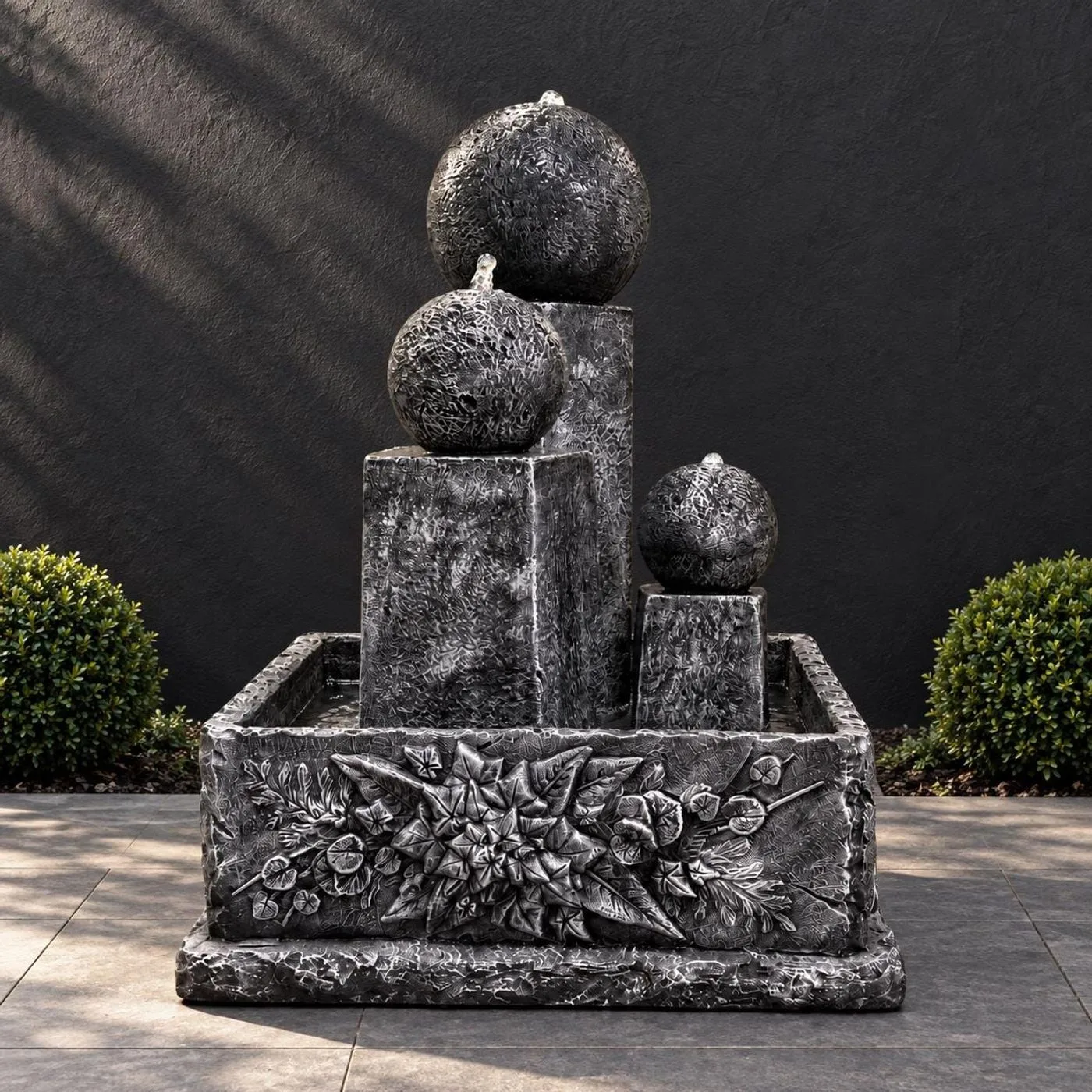 54" Triple Sphere Garden Fountain — Solid Concrete