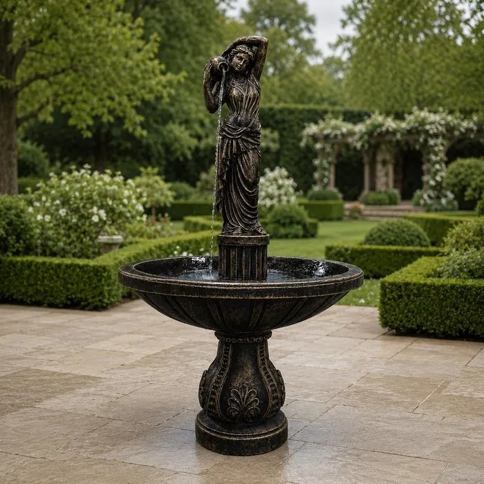 6 ft Lady with Urns Fountain, Solid Concrete