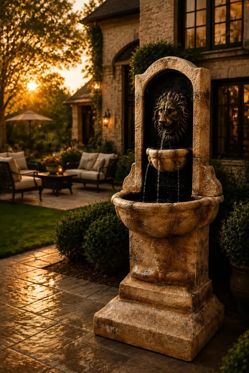 61″ Lion Wall Fountain, Solid Concrete, photo 2 of 7