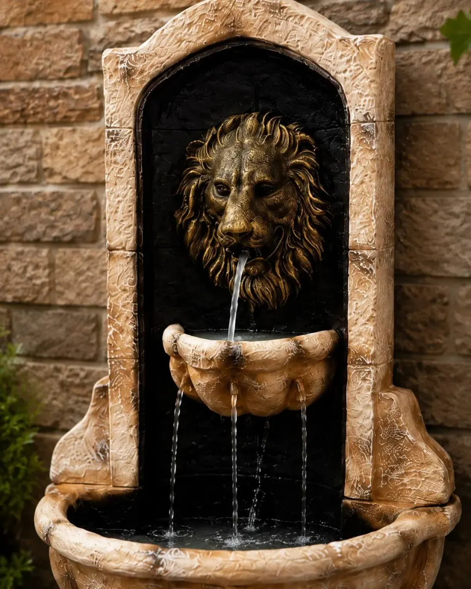 61″ Lion Wall Fountain, Solid Concrete, photo 3 of 7