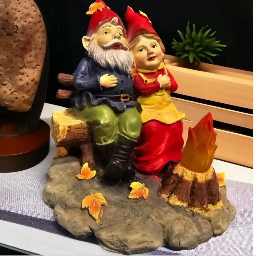 Camping Gnomes Solar Lantern, Cast Resin, photo 3 of 8