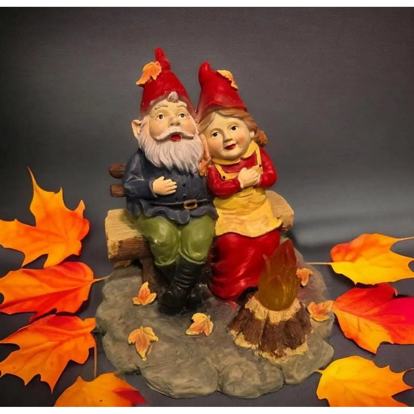 Camping Gnomes Solar Lantern, Cast Resin