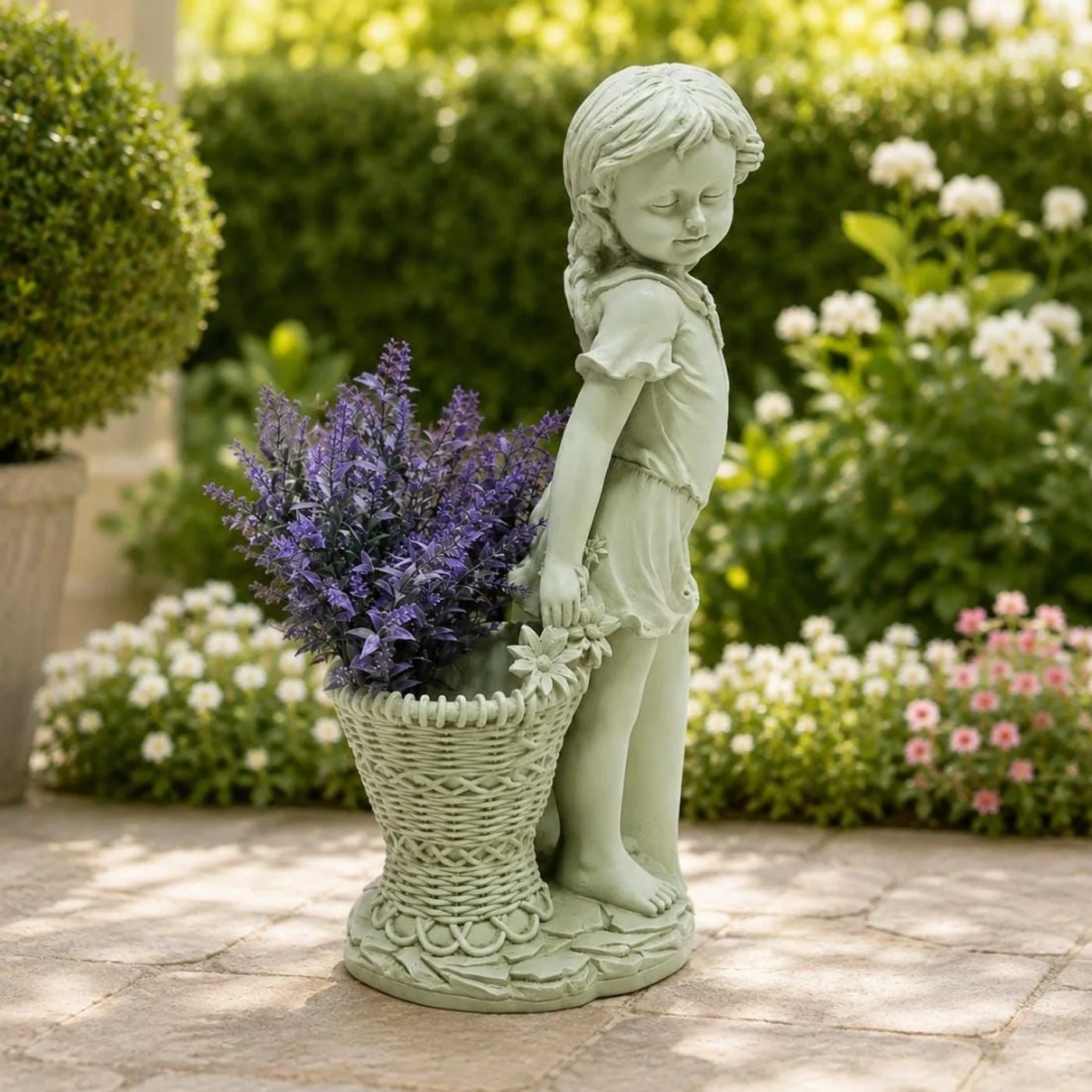 Flower Girl Urn Planter with Solar Light, Concrete