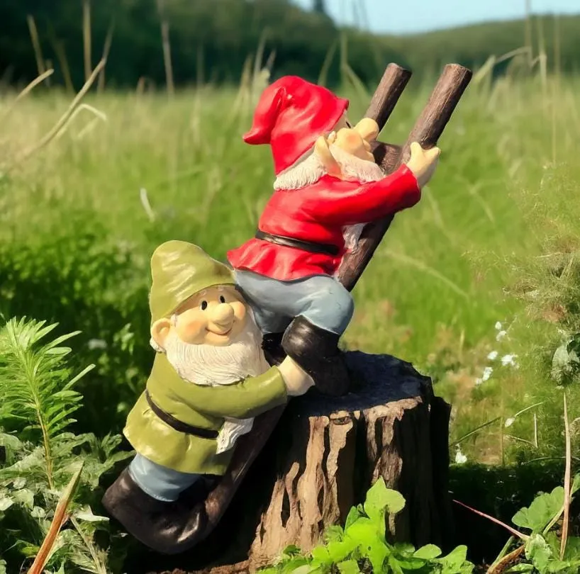 14″ Climbing Gnome Duo, Cast Resin, photo 2 of 9