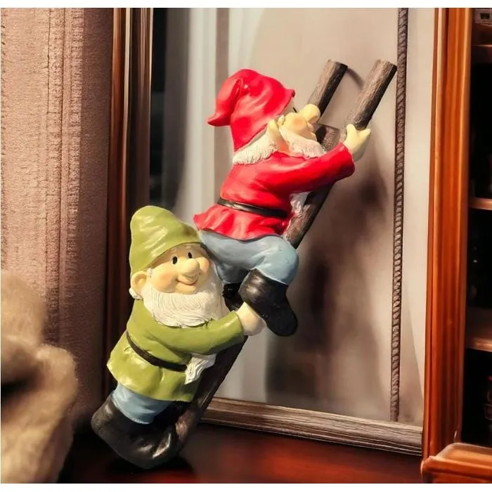 14″ Climbing Gnome Duo, Cast Resin