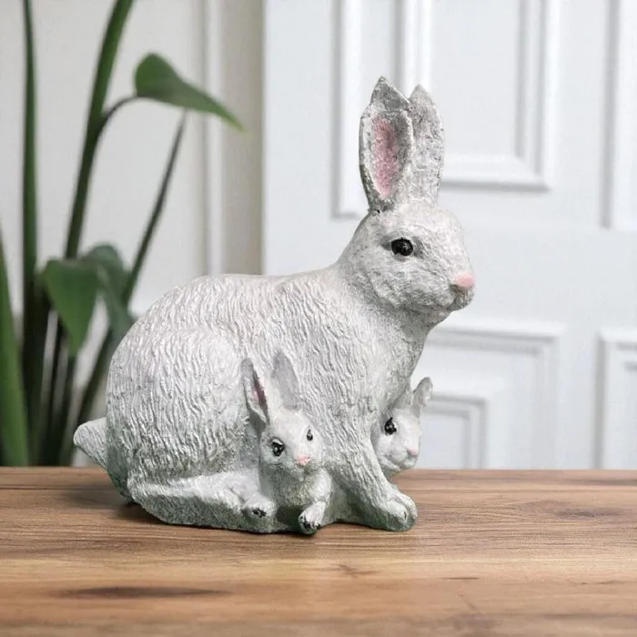 9″ Rabbit Family, Solid Concrete