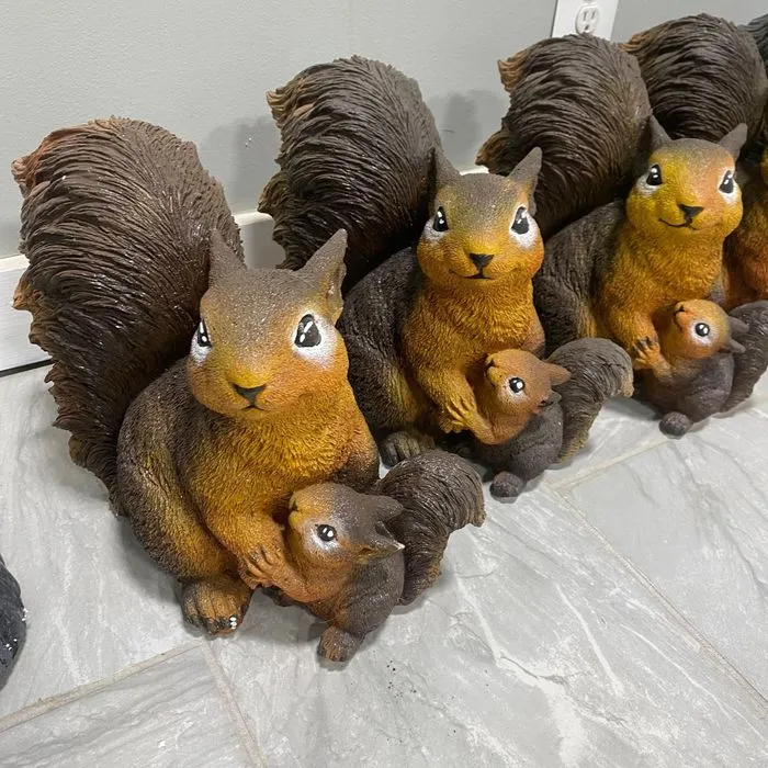 Squirrel with Baby, Hand-Painted Concrete