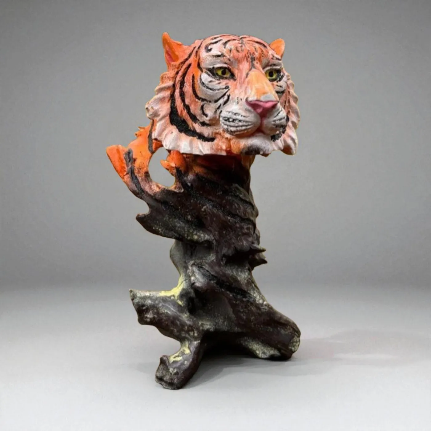 10″ Tiger Head Sculpture, Solid Concrete, photo 2 of 4
