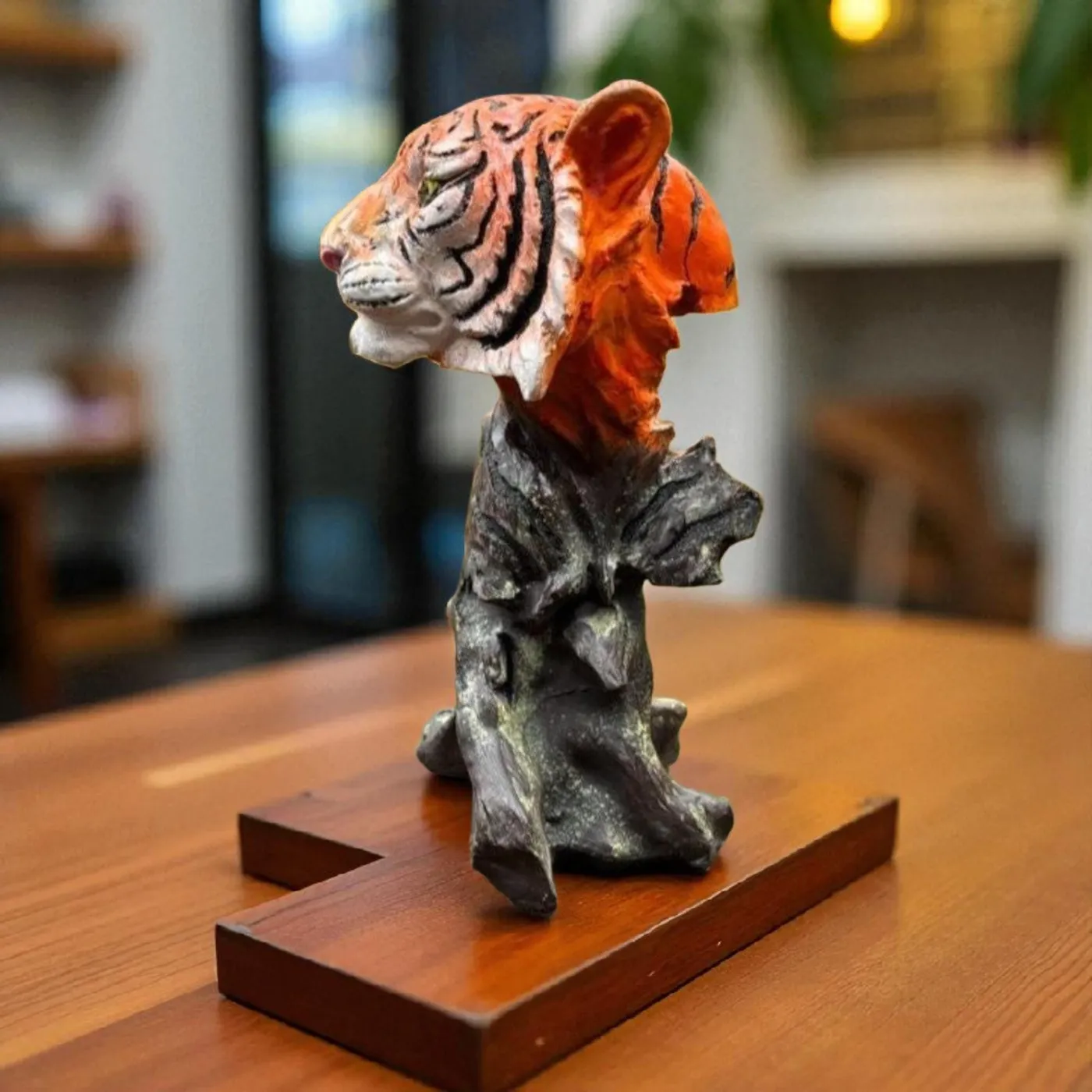 10″ Tiger Head Sculpture, Solid Concrete, photo 3 of 4