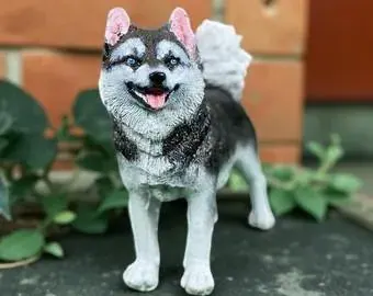 12″ Husky Puppy Memorial, Hand-Painted Concrete, photo 2 of 9