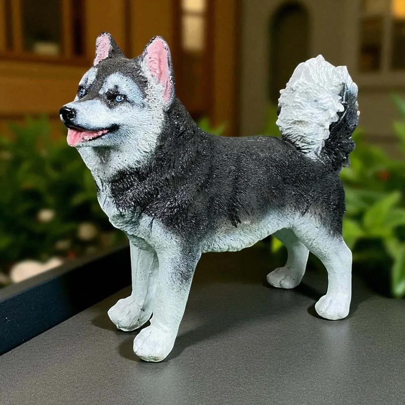 12″ Husky Puppy Memorial, Hand-Painted Concrete