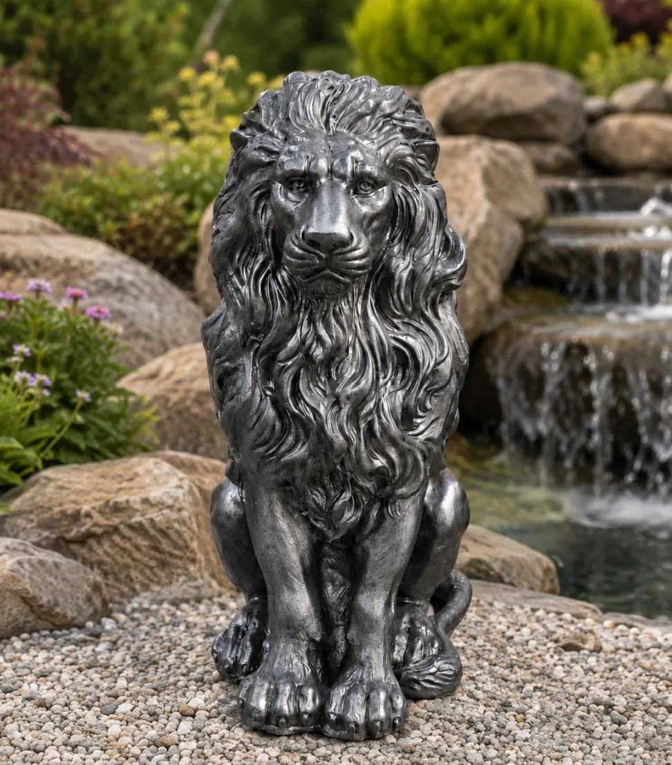 21″ Guardian Lion, Hand-Painted Concrete, photo 3 of 10
