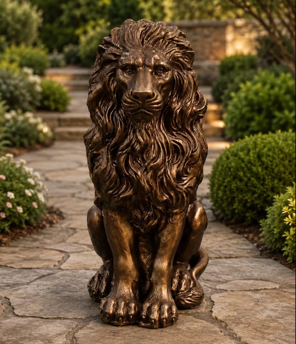 21″ Guardian Lion, Hand-Painted Concrete, photo 4 of 10