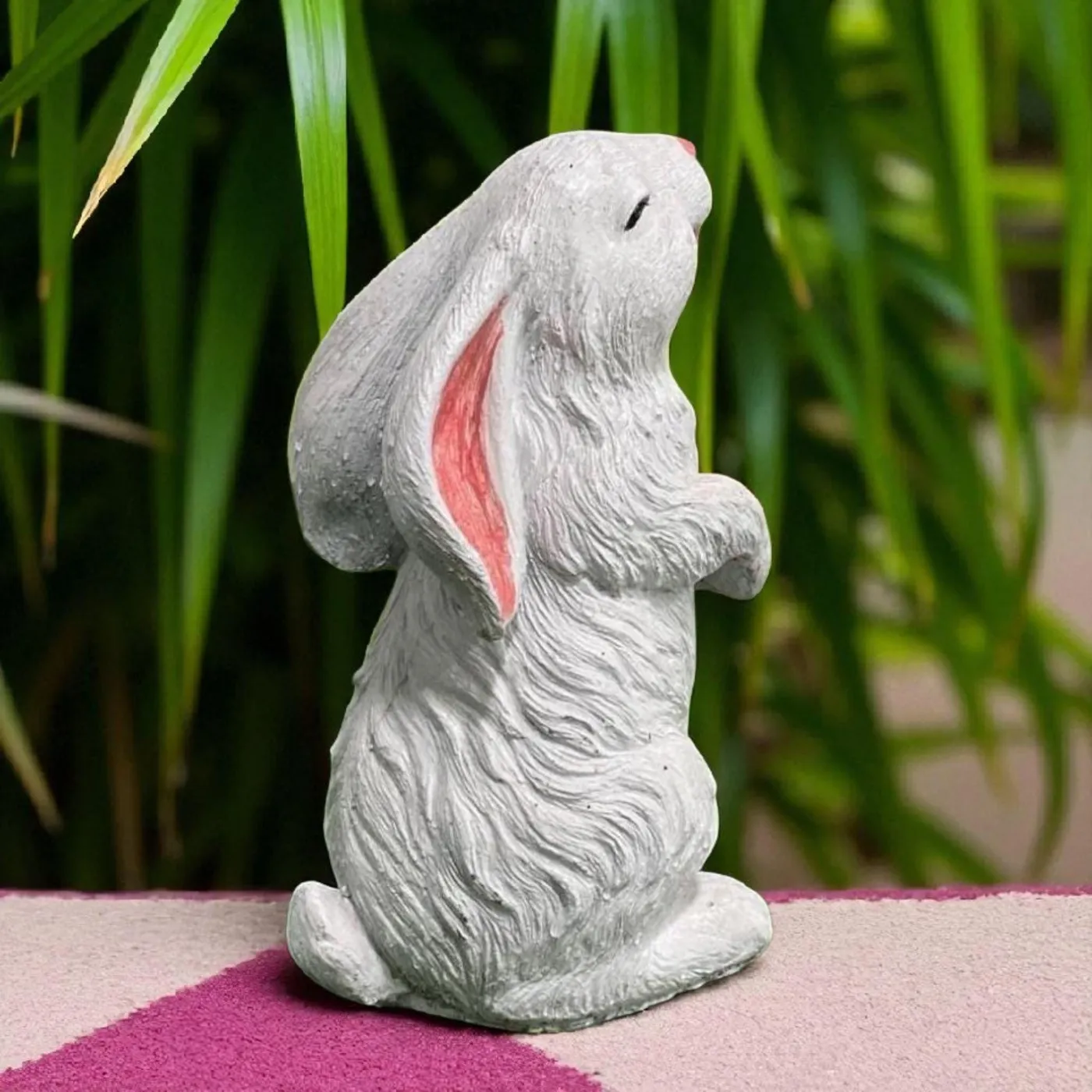 12.5″ Smiling Rabbit, Hand-Painted Concrete, photo 4 of 5