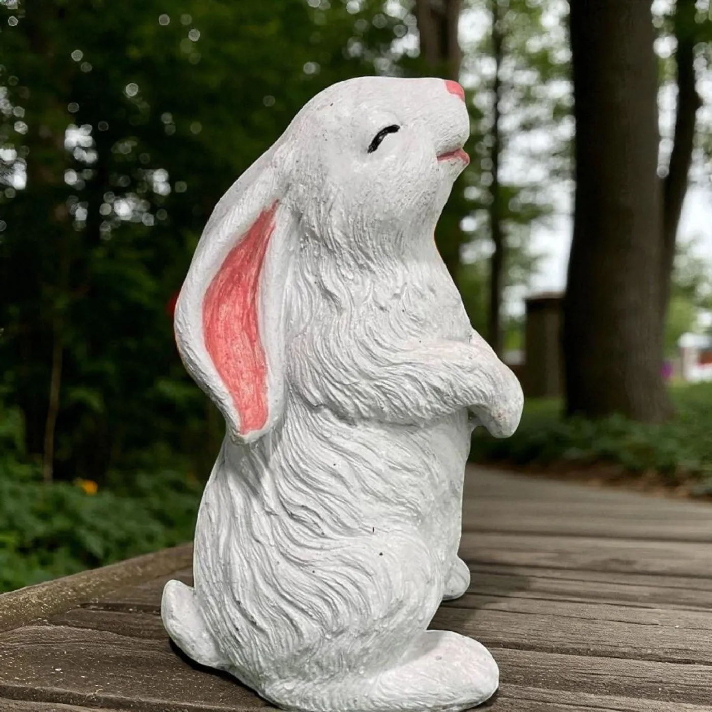 12.5″ Smiling Rabbit, Hand-Painted Concrete, photo 5 of 5