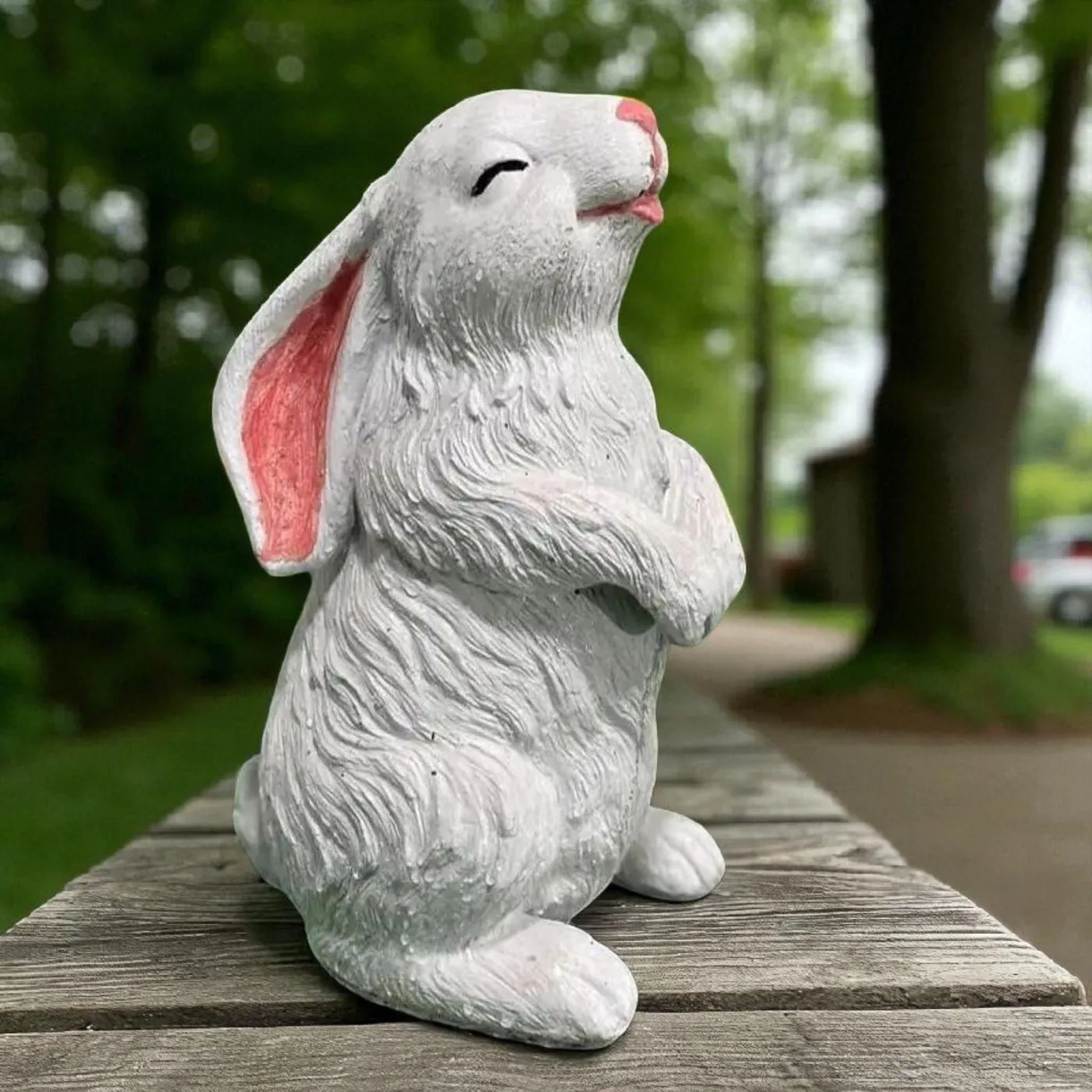 12.5″ Smiling Rabbit, Hand-Painted Concrete