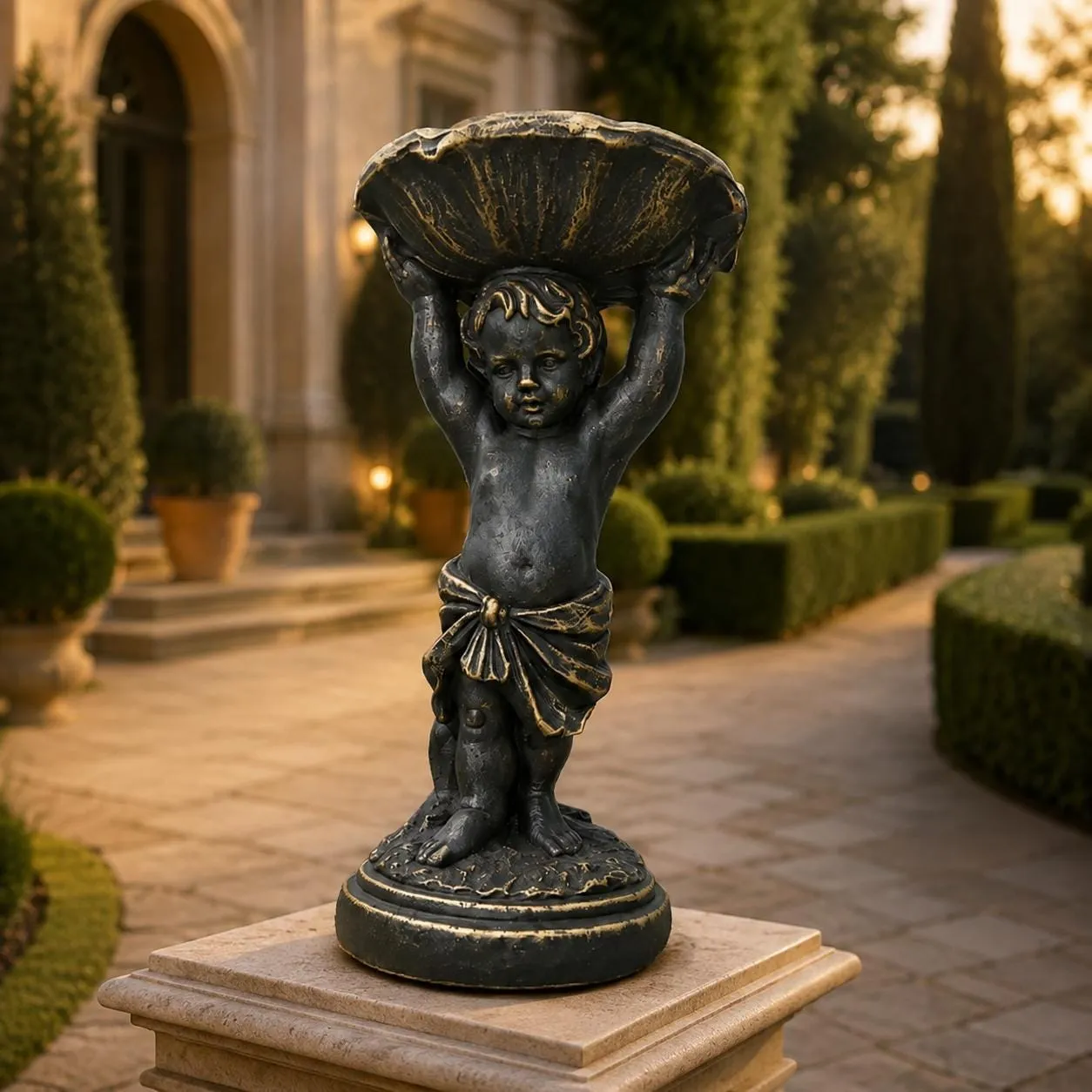24″ Boy with Birdbath, Solid Concrete, photo 2 of 10