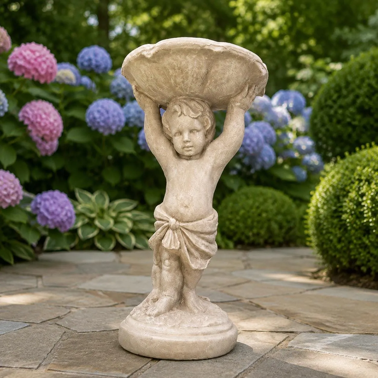 24″ Boy with Birdbath, Solid Concrete, photo 3 of 10