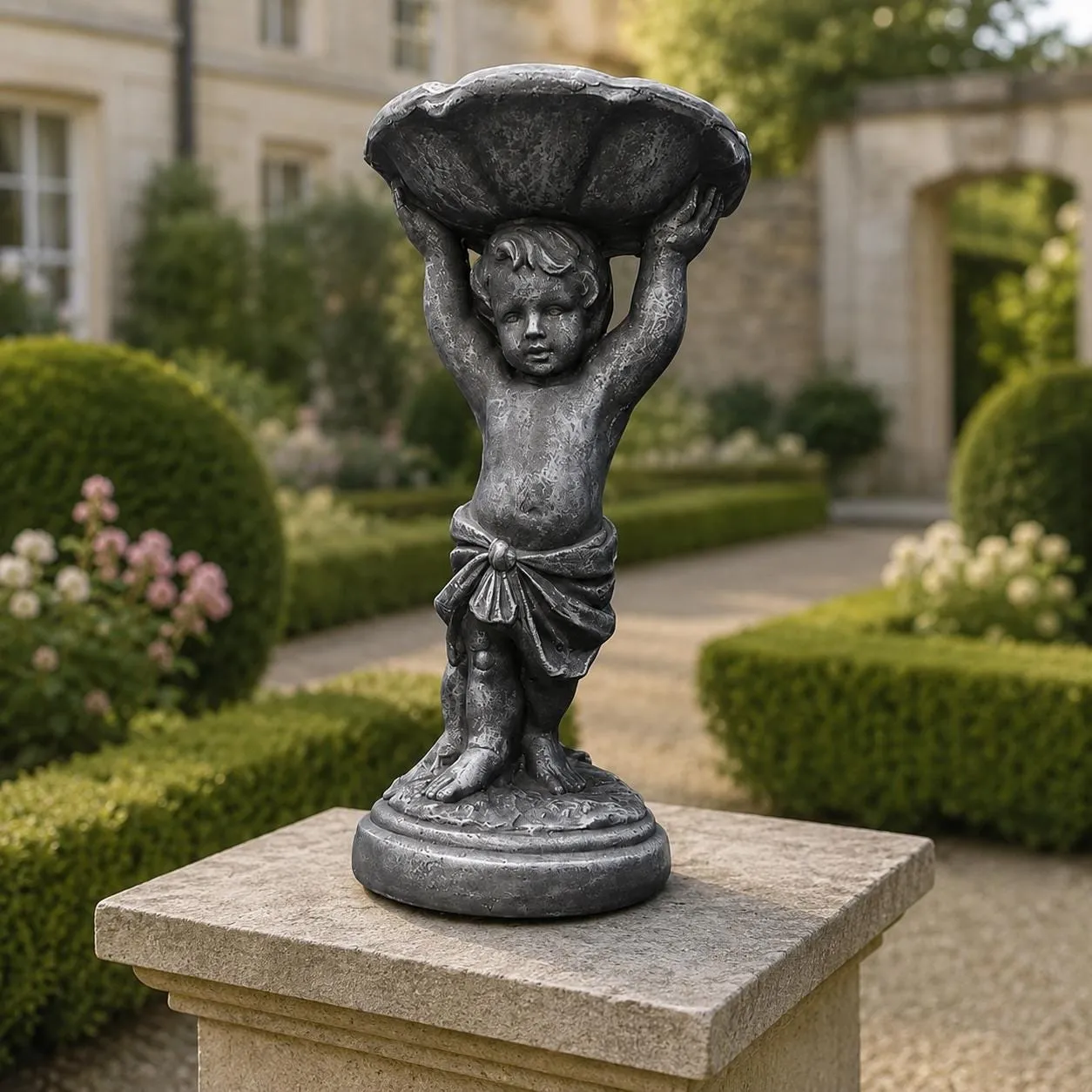 24″ Boy with Birdbath, Solid Concrete, photo 4 of 10