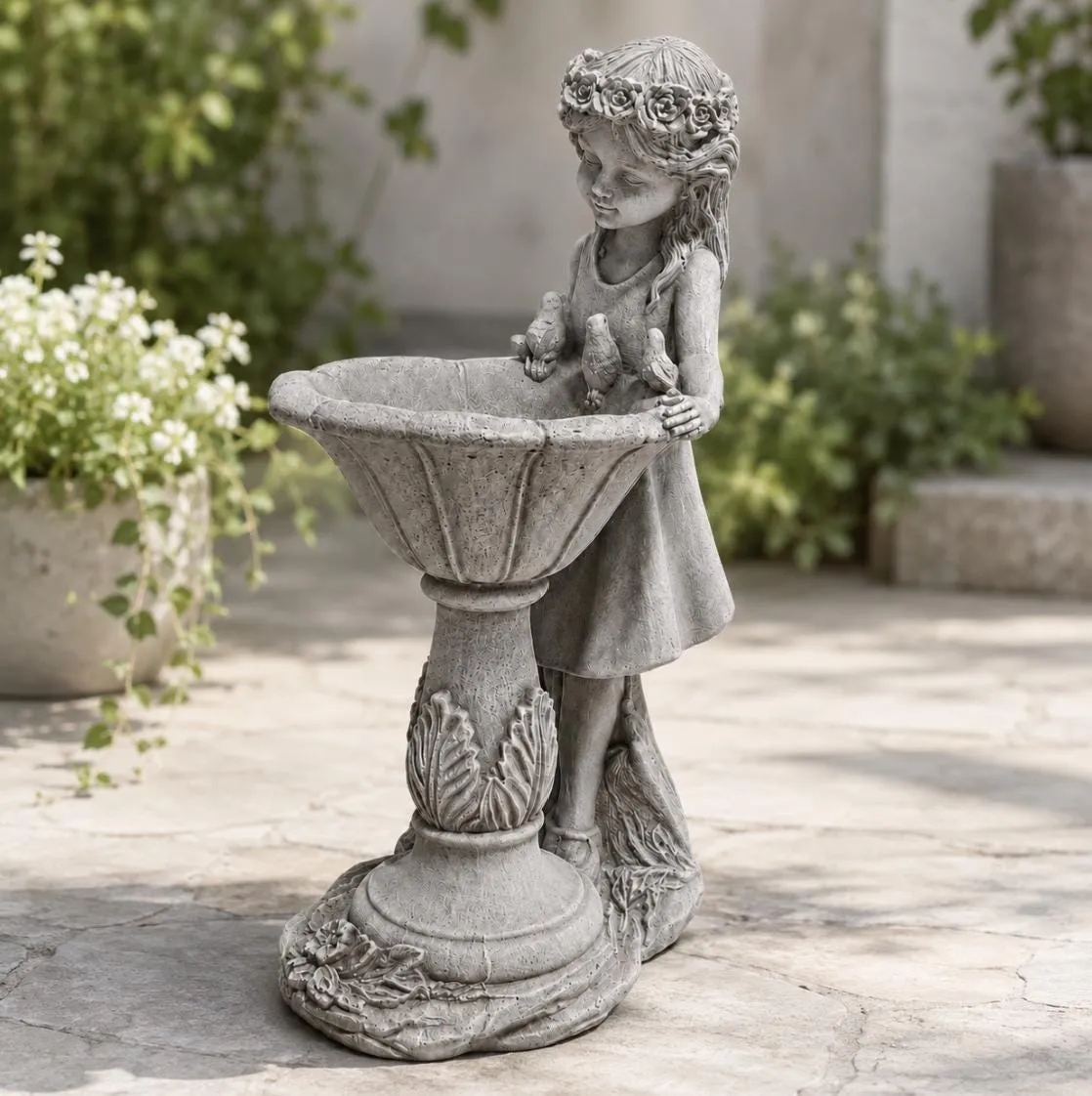 Girl with Birdbath, Solid Concrete, photo 2 of 10