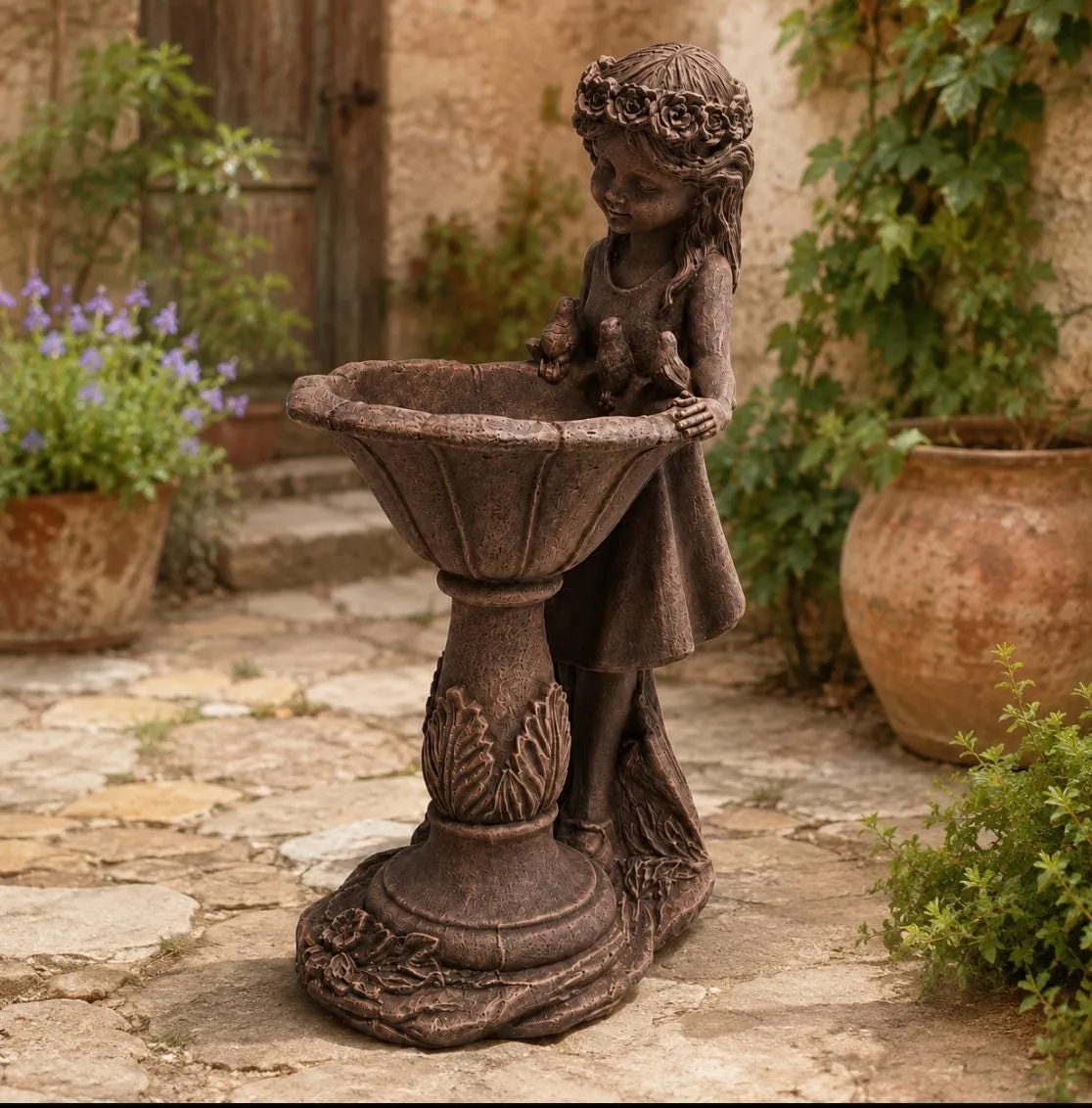 Girl with Birdbath, Solid Concrete, photo 5 of 10