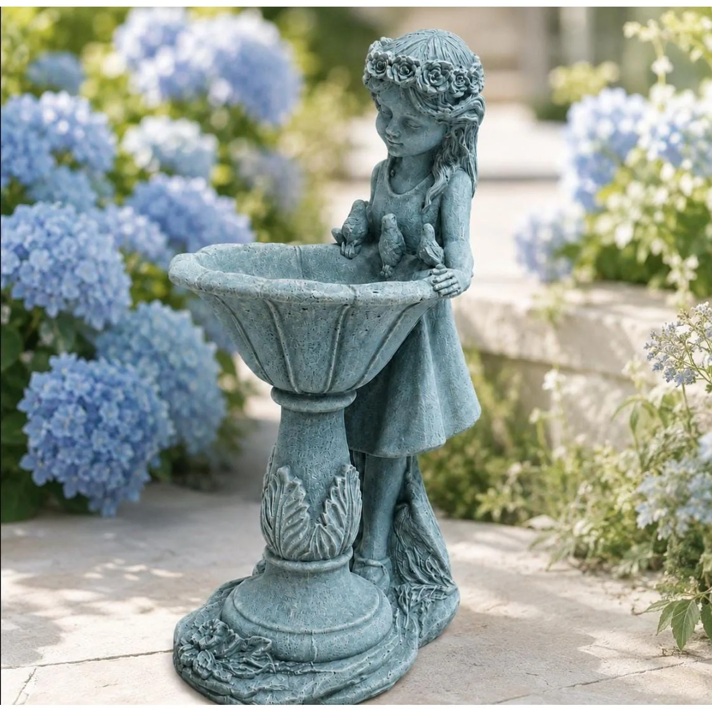 Girl with Birdbath, Solid Concrete