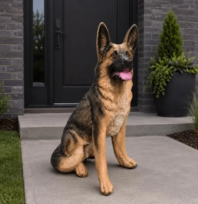 33″ German Shepherd Statue, Hand-Painted Concrete, photo 3 of 8