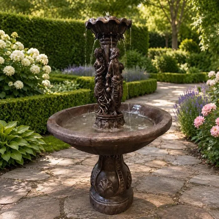 4 ft Roman Garden Fountain, Solid Concrete