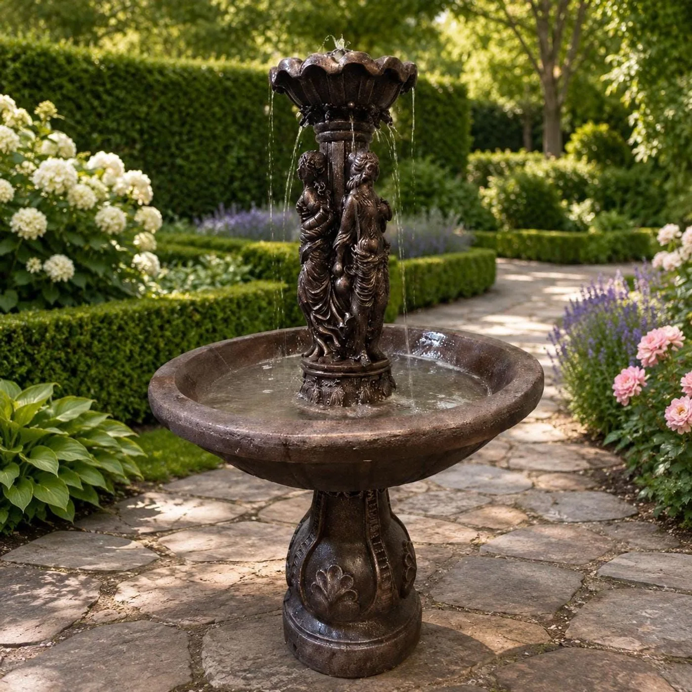 4 ft Roman Garden Fountain, Solid Concrete