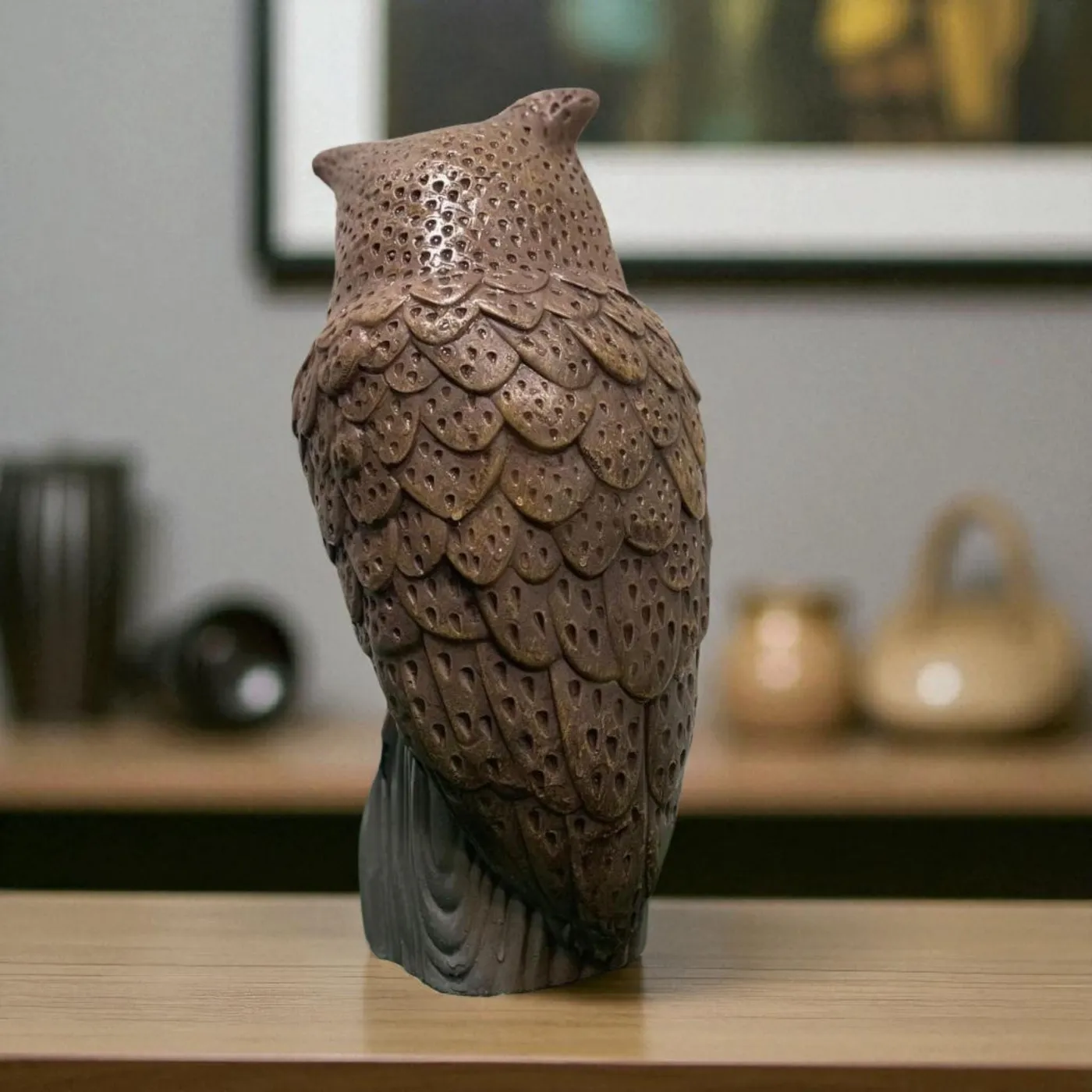 14″ Garden Owl, Hand-Painted Concrete, photo 2 of 3