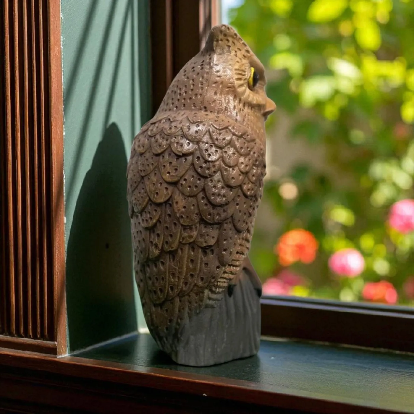 14″ Garden Owl, Hand-Painted Concrete, photo 3 of 3