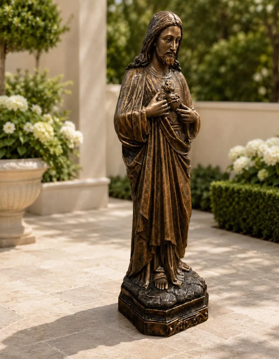 48″ Sacred Heart of Jesus, Solid Concrete, photo 2 of 8