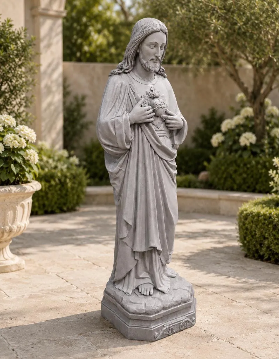 48″ Sacred Heart of Jesus, Solid Concrete, photo 5 of 8