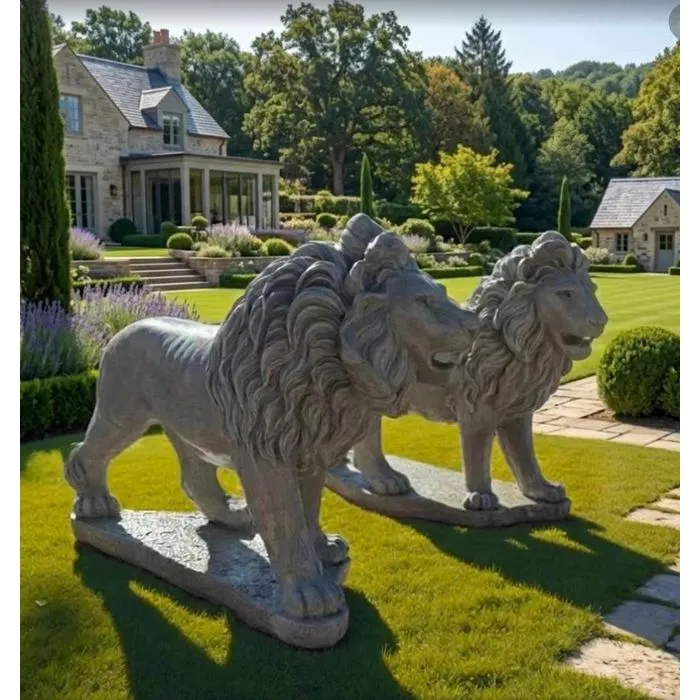 27″ Estate Lions, Pair — Solid Concrete