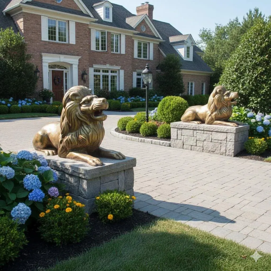 20″ Guardian Lions, Pair — Hand-Painted Concrete, photo 2 of 6