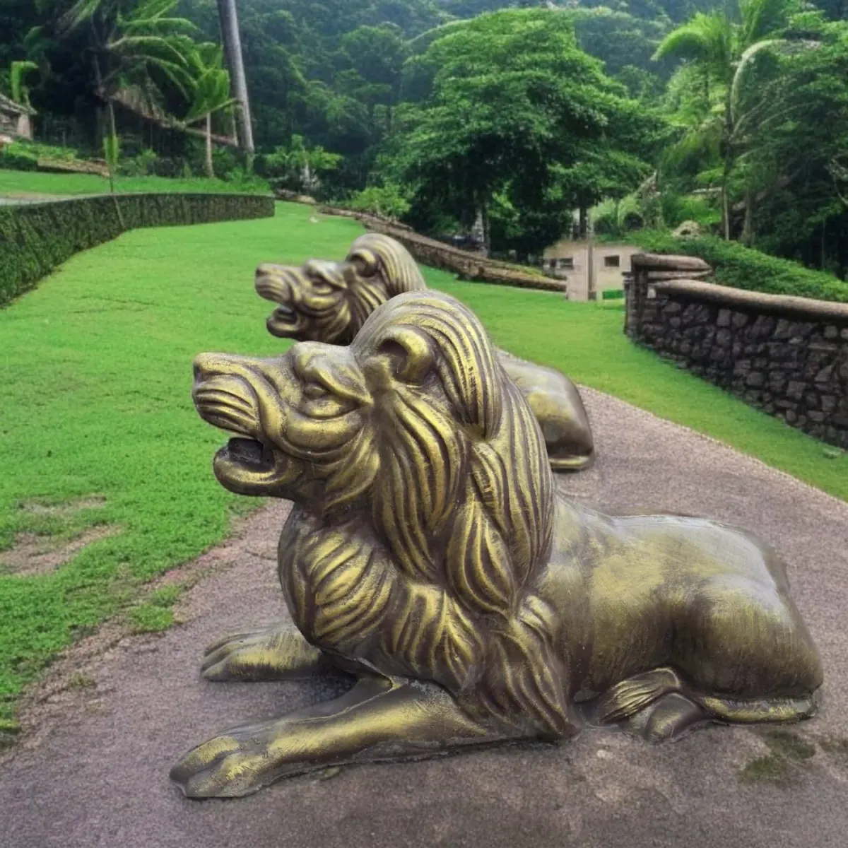 20″ Guardian Lions, Pair — Hand-Painted Concrete, photo 3 of 6