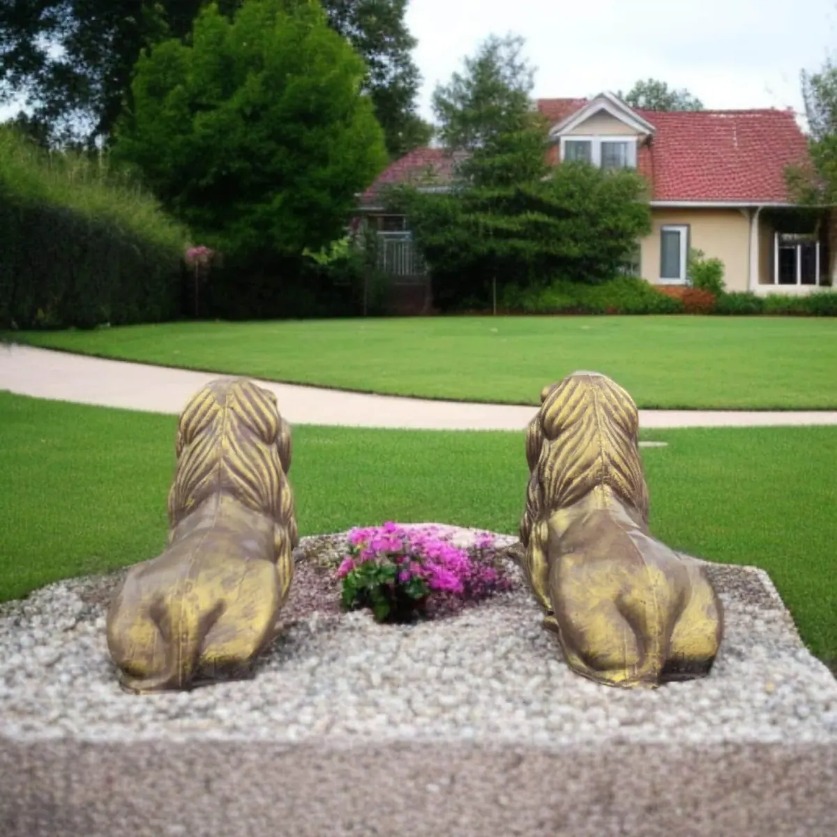 20″ Guardian Lions, Pair — Hand-Painted Concrete, photo 4 of 6