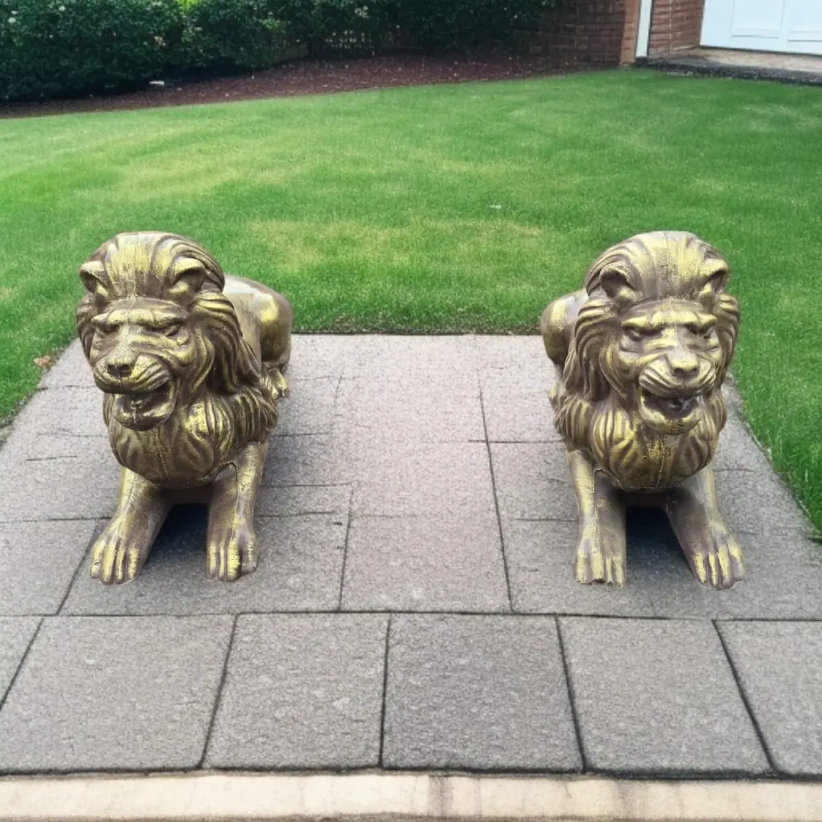 20″ Guardian Lions, Pair — Hand-Painted Concrete, photo 5 of 6