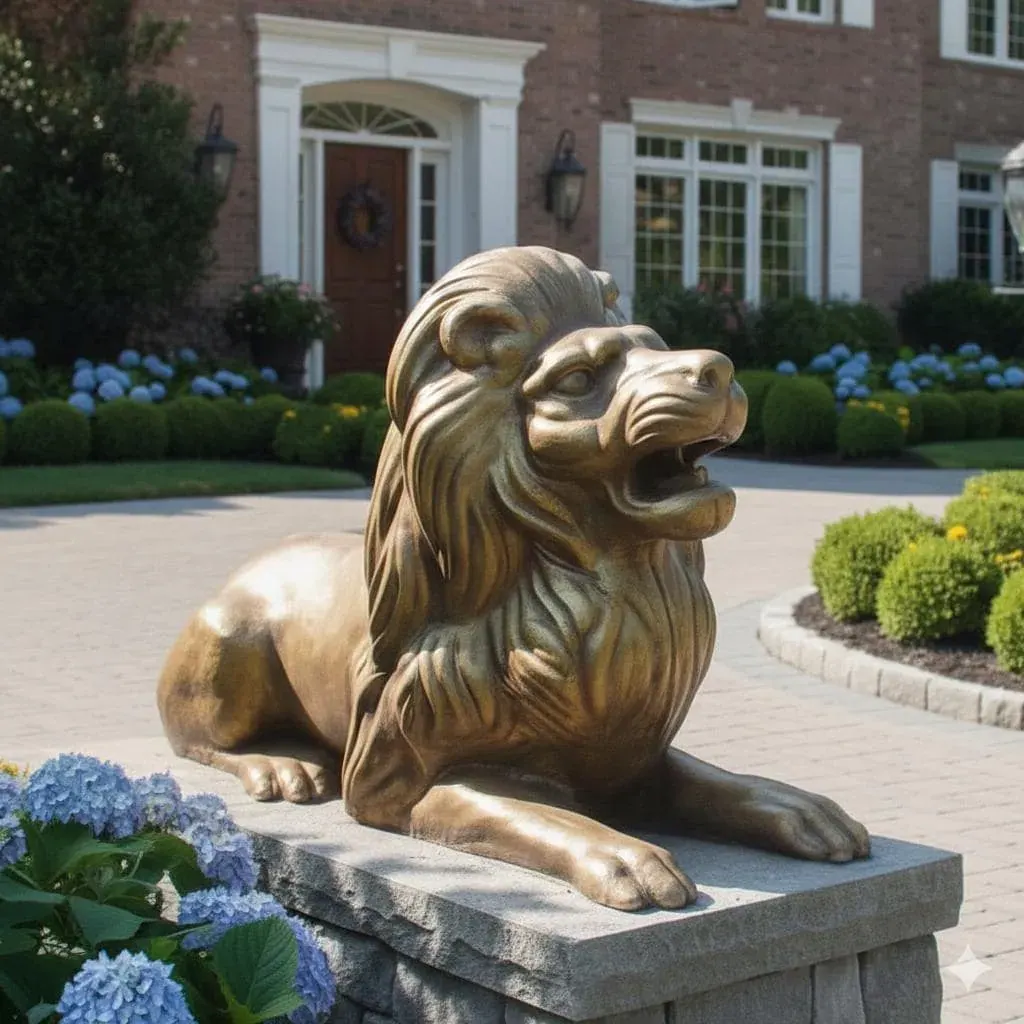 20″ Guardian Lions, Pair — Hand-Painted Concrete, photo 6 of 6